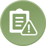 ICON: Clipboard with “alert” symbol in a triangle