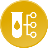 ICON: Test tube with drop inside and symbol for results